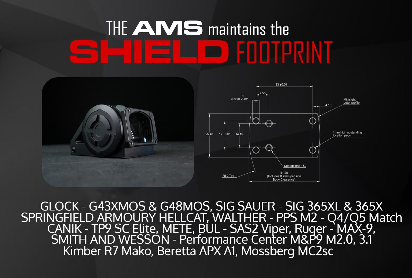 SHIELD footprint i primeri kompatibilnih optic-ready pištolja za AMS
